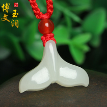 Literary hipster Necklace Simple Hetian Jade Pendant Necklace Female Short choker Fish Tail Pendant Jade Jewelry