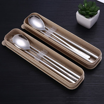 304 stainless steel chopsticks spoon set Large fork Outdoor portable tableware box Student Japanese portable tableware