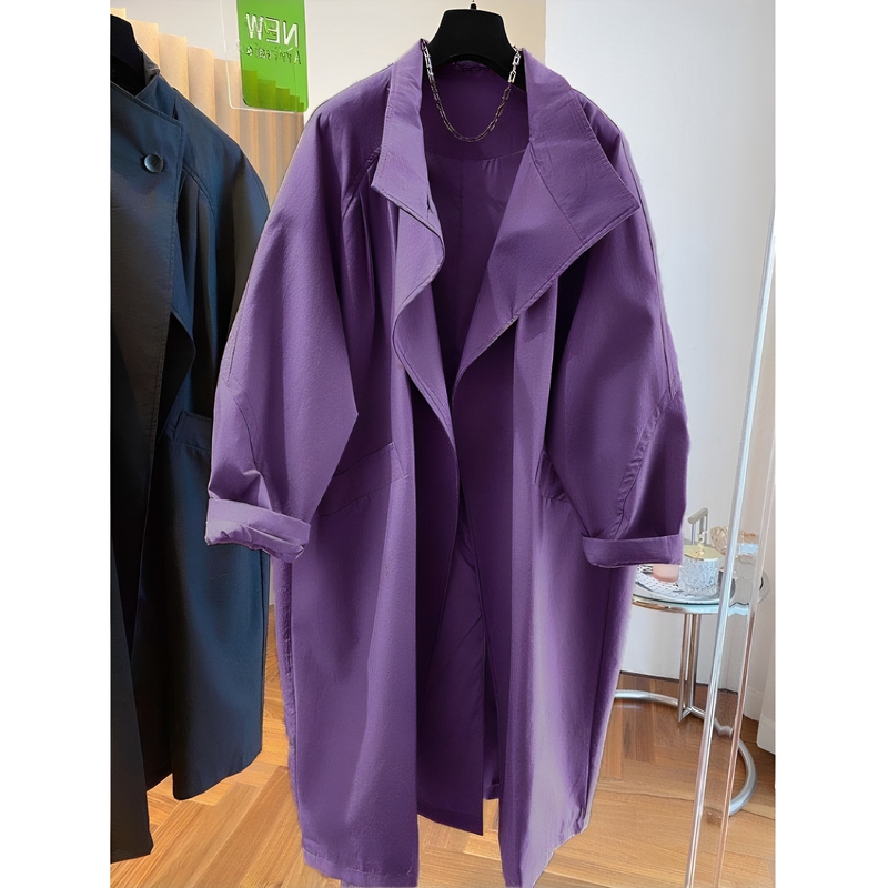 Guangzhou Thirteen Rows Popular High-End Purple Long Trench Coat for Women, New Autumn and Winter Style, Light Luxury Atmosphere Top