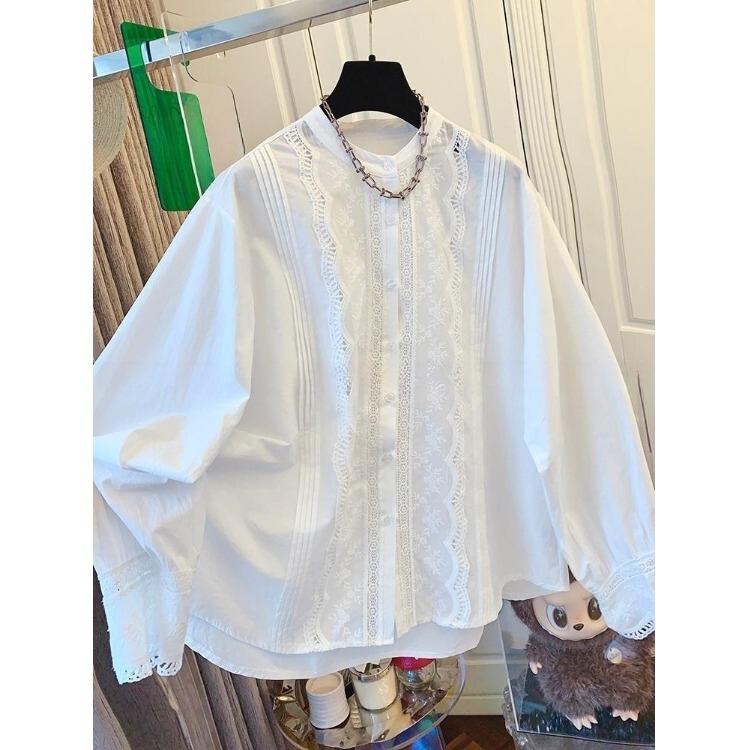 Unique and Super Beautiful French-Style Embroidered White Lace Long-Sleeved Shirt, Loose Casual Top for Women, New Spring and Autumn Style