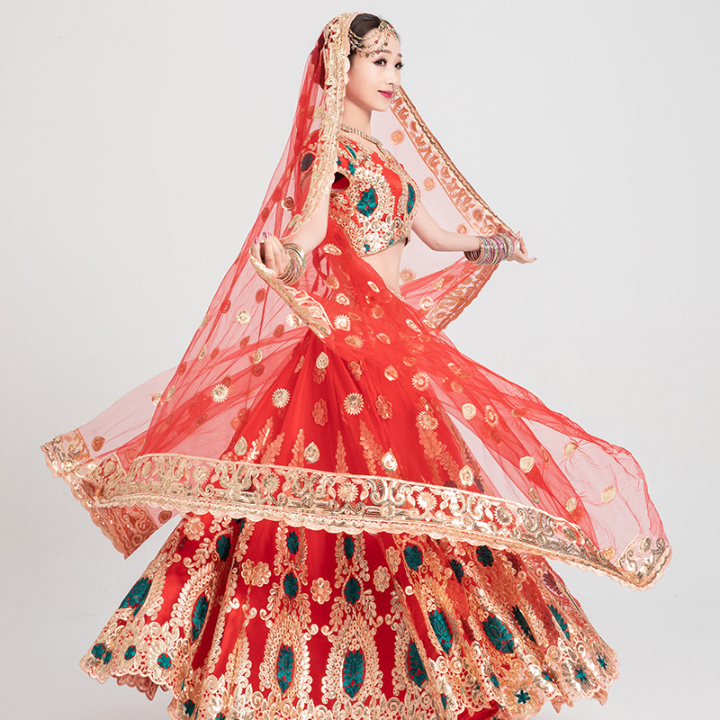 Indian Kathak Bollywood Lengha clothing female sand sari dress wedding photo performance photo Indian and Pakistani style