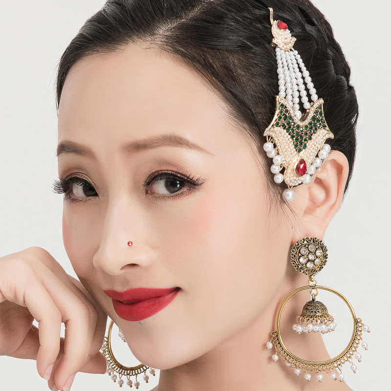 Indian Pasa Yoga bride Pearl and diamond tassel hair ornaments Show out stage jewelry Holiday headdress Eyebrow drop