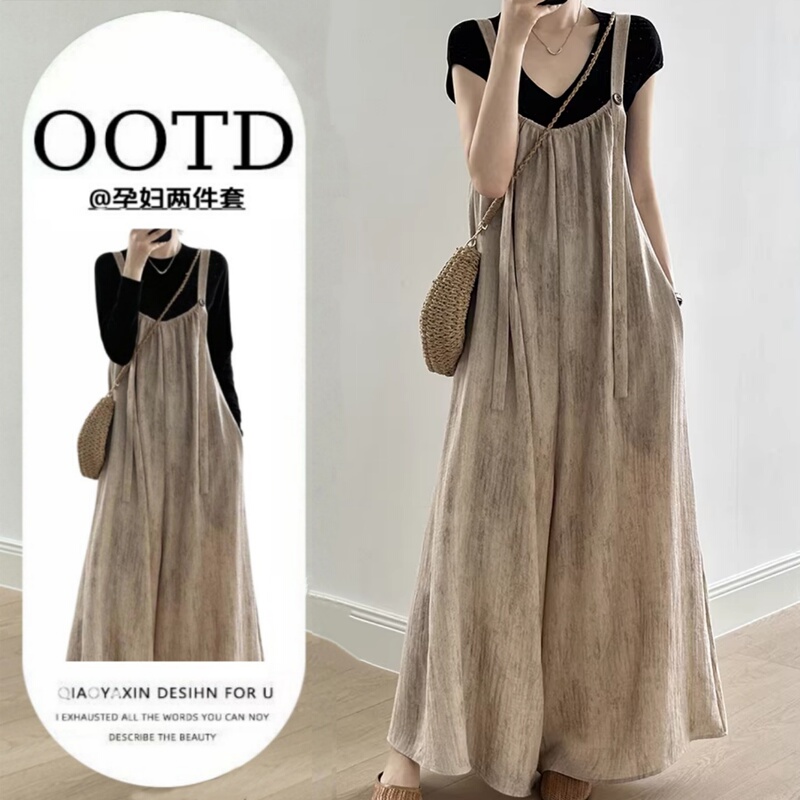 Maternity Wear Spring and Summer Set 2026 New Casual Overalls + T-Shirt Top, Lazy Style, Fashionable and Trendy