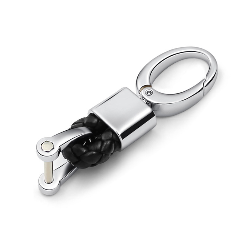 Hand woven leather rope men's waist pendant key chain Metal ring Creative personality car key horseshoe