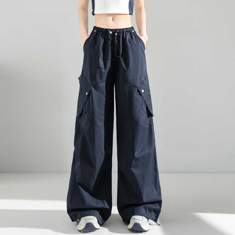 Summer Lightweight Ice Silk Quick-Dry Cargo Pants for Women, Jogger Wide-Leg Hiking Pants, Cool Street Dance Pants