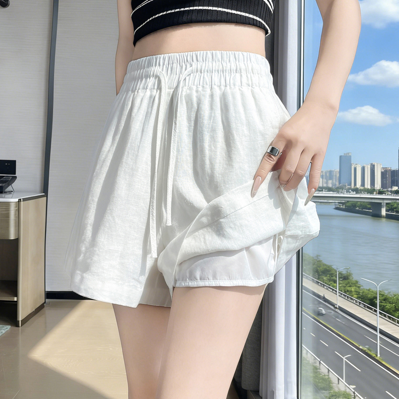 Ice Silk Cotton Linen Shorts for Women, Summer 2026 New Style, Outdoor Wear, Linen Sports Pants, High-Waisted, Slimming, Casual Five-Point Mid-Length Pants