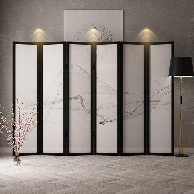 Modern simple folding screen partition Solid wood entrance Living room mobile folding screen Dining room Hotel screen simple abstract