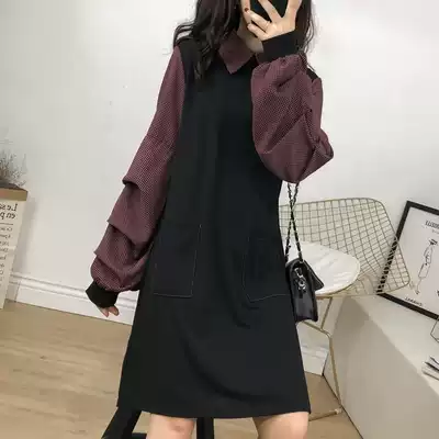 Plus size women's autumn new fat sister loose thin fake two-piece suit long belly dress