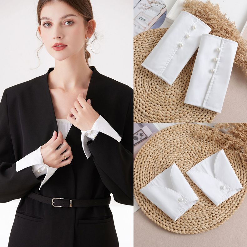 Casual and Sophisticated White Shirt with Fake Sleeves, Decorative Jacket, Suit Cuffs, Versatile Autumn and Winter Shirt with Fake Cuffs