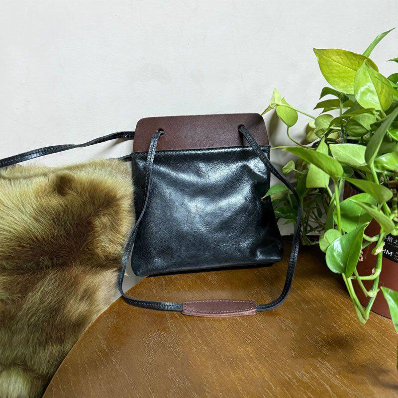 2025 New Top Grain Cowhide Spliced Phone Bag, Versatile Fashion Genuine Leather Single Shoulder Underarm Bag For Women, Casual Lazy Style - Thumbnail 2