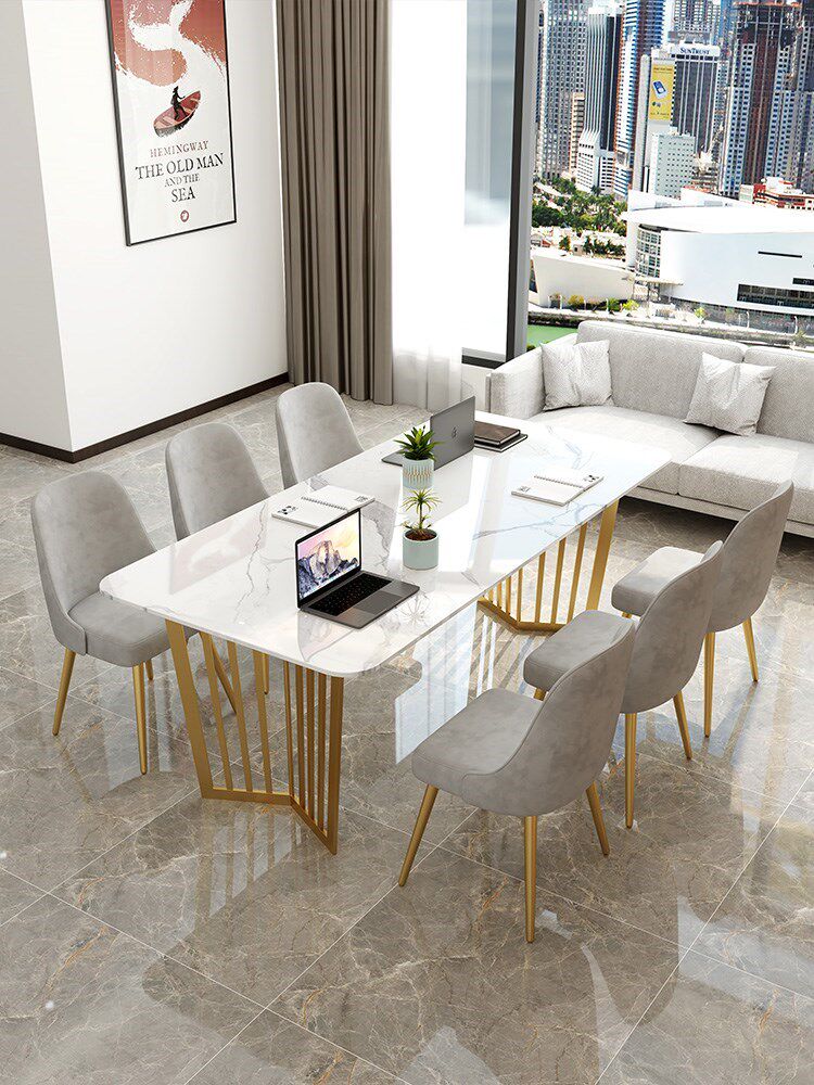 Nordic Marble Desk Modern Minimalist Conference Table Long Table Light Extravagant Bench Reception Guests Negotiate Table And Chairs
