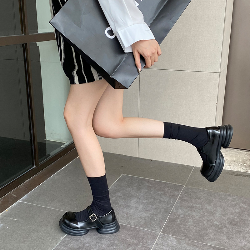 Aeglin sponge cake thick bottom Mary Jane shoes niche design 2022 new Japanese black college style small leather shoes women