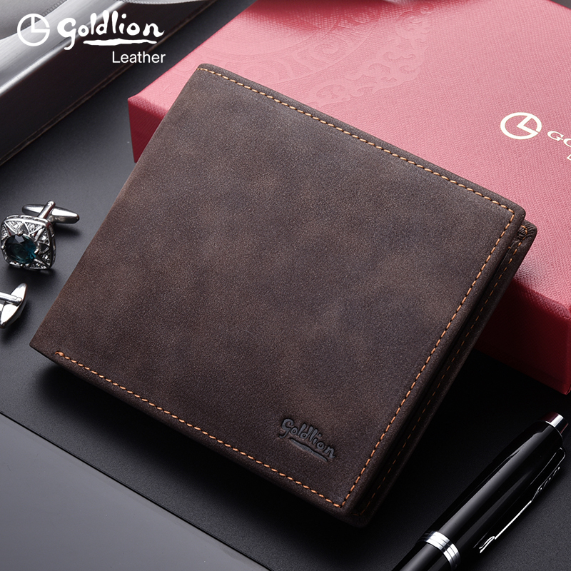 Goldlion Men's Short Wallet Genuine Leather 2026 New Vintage Personality Wallet Cowhide Ultra-Thin Youth Wallet
