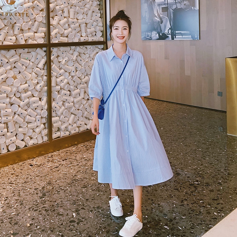Striped Dress for Women, Summer 2025, New Sweet First Love Style, French Retro, Niche Temperament, Slim-Fit Shirt Dress