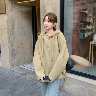 Apricot Hooded Woolen Coat for Women, Autumn and Winter 2025, Fashionable Casual Niche Design, Double-Sided Woolen Top