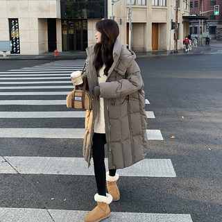 Gray Mid-Length down Jacket for Women, Winter Thickened 2025 New Design, Korean Style, 90% White Duck Down, Over-The-Knee Coat