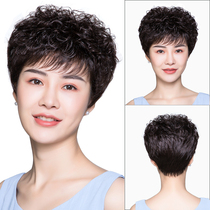 Middle-aged and elderly wigs female short hair real hair silk round face natural shape real hair full head mother fluffy short curly hair