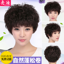 Middle-aged and elderly wigs female short hair real hair silk round face natural shape real hair full head mother Old Man short curly hair