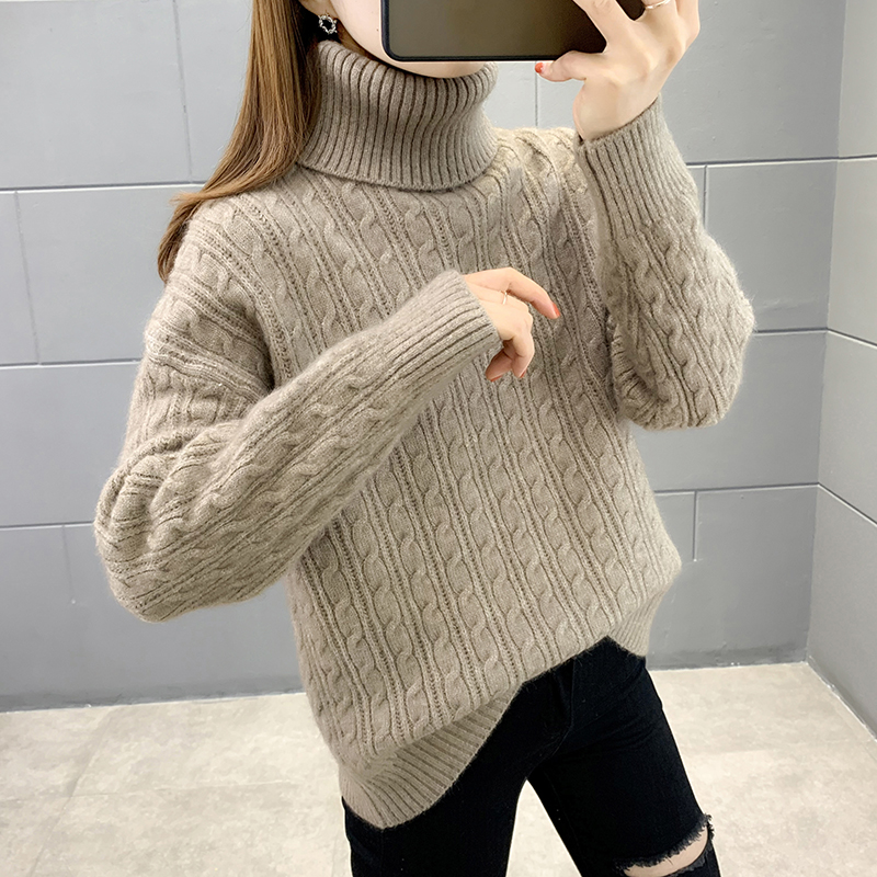 Turtleneck sweater women's Korean version loose lazy wind thickened 2022 autumn and winter new foreign style all-match knitted bottoming shirt