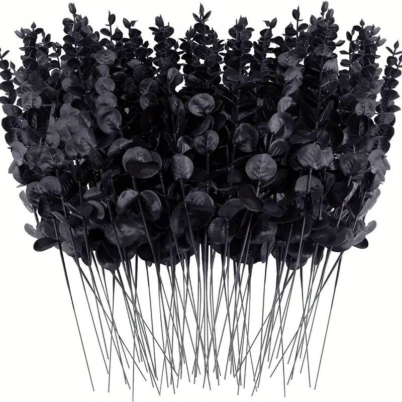 ins Black Gold Eucalyptus Money Leaf Branch Artificial Green Plant Fake Flower Halloween Wedding Decoration Floral Arrangement Eucalyptus Tree
