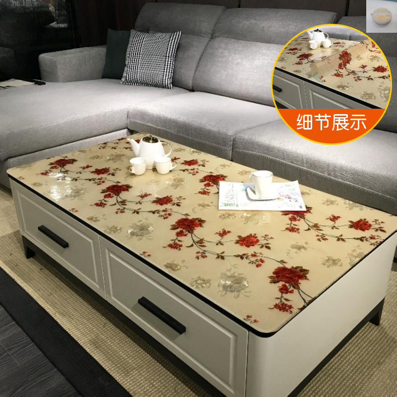 Desktop protective film soft glass crystal plate coffee table mat pattern tablecloth New Year's home pvc rectangular table mat