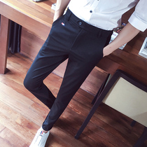 Pants mens Korean slim nine-point casual pants Summer trend thin section hair stylist black suit small feet 9-point pants