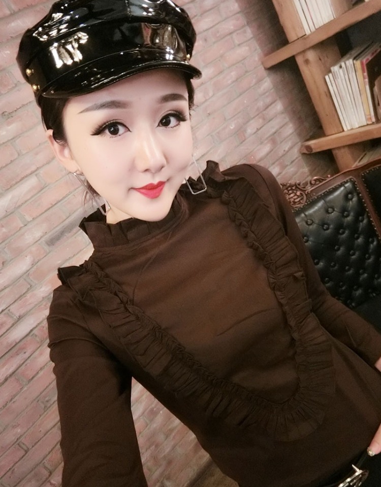 Ins siêu tay áo dài tay nữ 2018 thu mới ngọt ngào xù lông thời trang đứng cổ áo sơ mi áo sơ mi cổ trụ nữ dài tay