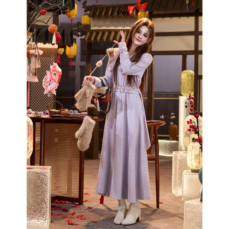 Tuntun Autumn/Winter 【Goddess Arrives】 Beautiful and Glowing Romantic Shimmering Hooded Waist-Tightening Long Dress Tuntun Autumn/Winter 【Goddess Arrives】 Beautiful and Glowing Romantic Shimmering Hooded Waist-Tightening Long Dress