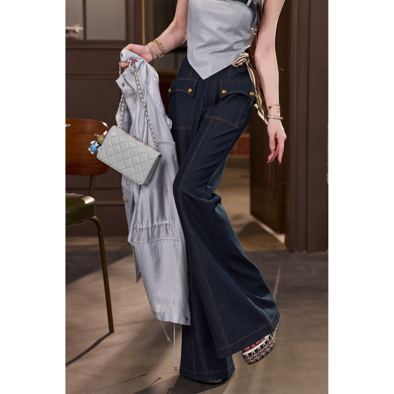 Tuntun Spring/Summer [Leg-Slimming Pants] Vintage Denim Style Deconstructed Loose Drape Slimming Flared Jeans