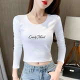 Черный приятный телу осенний короткий хлопковый лонгслив, круглый воротник, 2022, в западном стиле