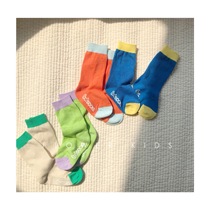 Spot Korean socks Amoi bd boys and girls candy color cartoon printing breathable thin mid-tube socks V48