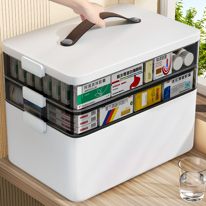 日本家用药箱家庭装药物收纳盒大容量医药箱多层药品收纳箱小药盒