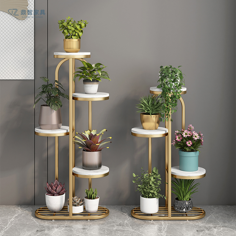 Flower pot shelf floor-to-ceiling net red iron art living room gold Ge succulent Nordic light luxury high-end marble multi-layer flower stand