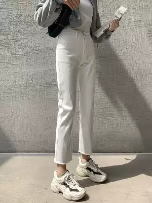 White plus velvet padded jeans women's straight tube loose 2020 autumn and winter small man eight high waist pipe pants