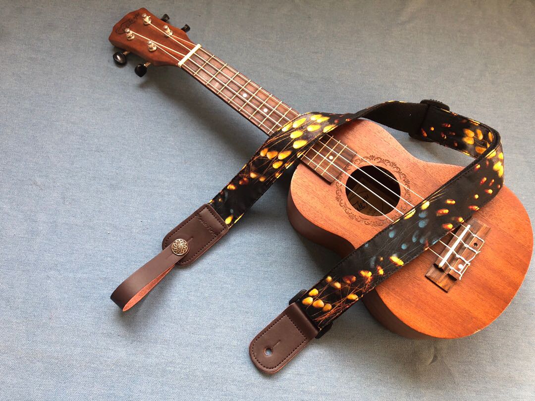 Pure handmade dark night fireworks ukulele back guitar personality belt leather head electric guitar strap