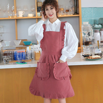 Korean Version Pure Cotton Princess Apron Dress Woman Fashion Home Kitchen Waterproof Oil Protection Lotus Leaf Side Day Department Cute Work Waistline