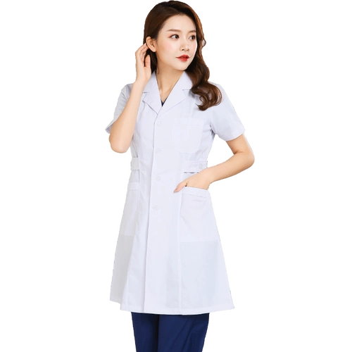 Белый халат, униформа врача, химическая униформа медсестры, короткий рукав, делается под заказ, с печатью вашего логотипа