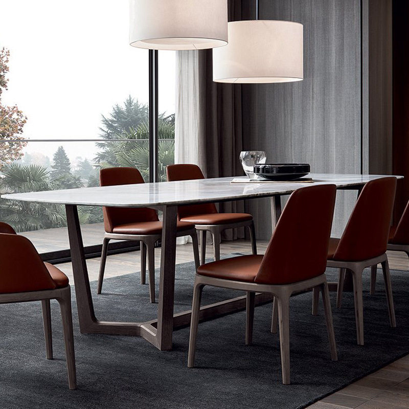 Nordic Light Lavish Marble Solid Wood Dining Table And Chairs Combined Modern Dining Table Large Family Style Villa Rectangular Dining Room Table