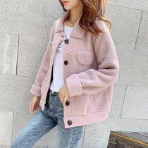 Short lamb coat female Korean student Winter new fur one loose plus velvet jacket jacket top Joker