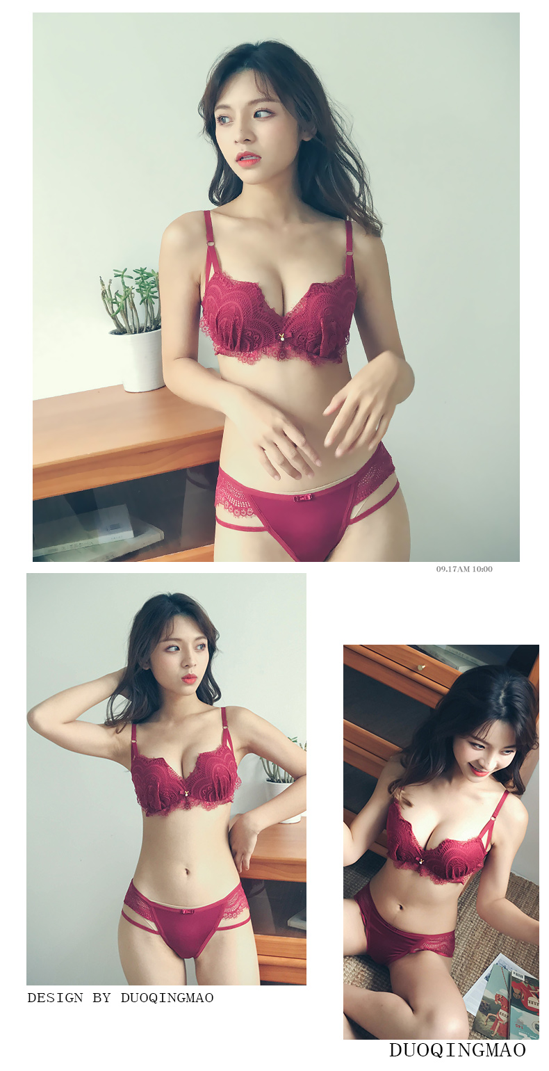 Bộ đồ lót hôn nhân màu đỏ Cô gái không có vòng thép tập hợp trên áo của Toben năm Bras Sexy Lace Bras Phong cách mới ao lot cho nguoi nguc to
