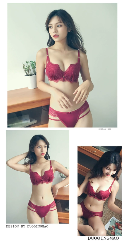 Bộ đồ lót hôn nhân màu đỏ Cô gái không có vòng thép tập hợp trên áo của Toben năm Bras Sexy Lace Bras Phong cách mới