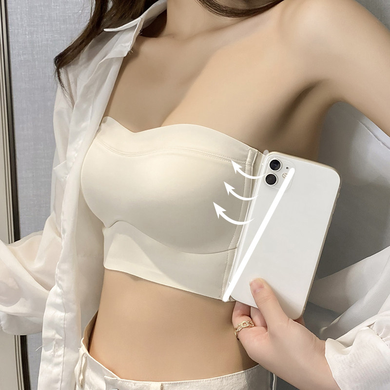 White bandeau underwear gathers women's ultra-thin summer strapless and seamless large chest and small chest bra cover