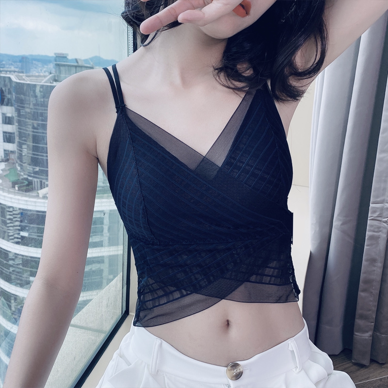 Bandeau type underwear women's anti-walking light gathering summer ultra-thin style wrapped chest beauty back suspender integrated net red explosive bra