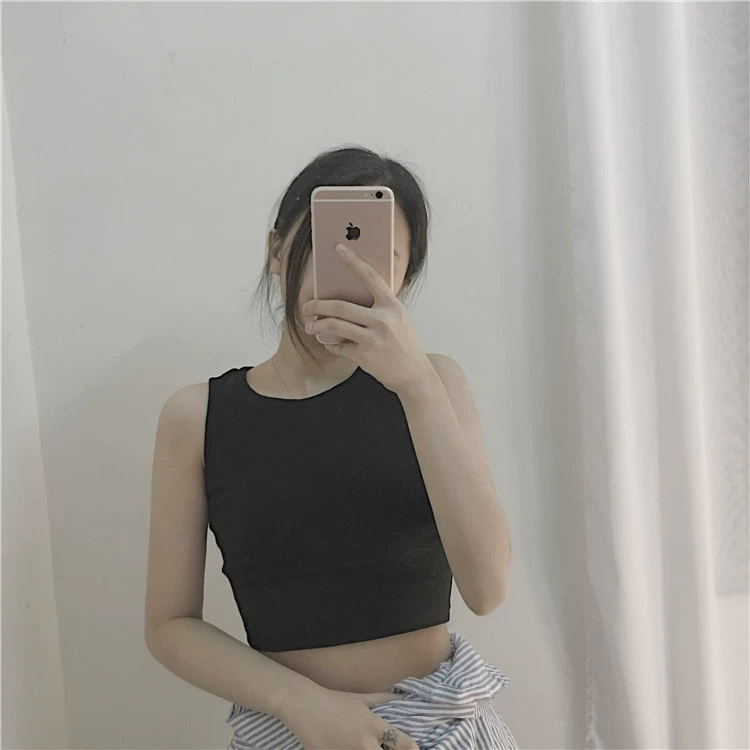 Hồng Kông-phong cách retro sling của phụ nữ mùa hè đoạn ngắn rốn không tay t-shirt bên ngoài dưới cùng của Harajuku nhỏ tươi vest top quần áo nữ