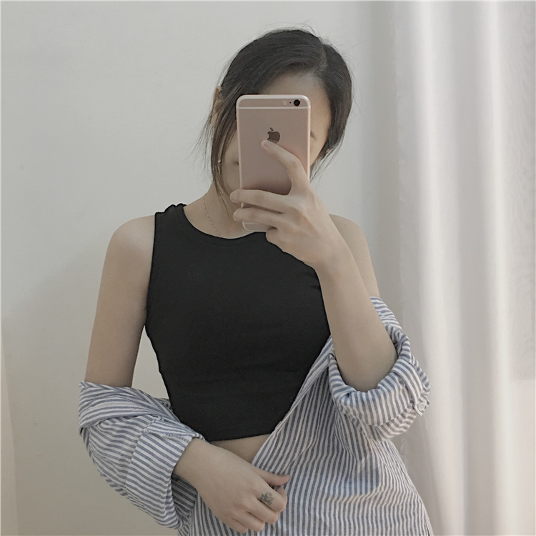 Hồng Kông-phong cách retro sling của phụ nữ mùa hè đoạn ngắn rốn không tay t-shirt bên ngoài dưới cùng của Harajuku nhỏ tươi vest top áo kiểu đẹp