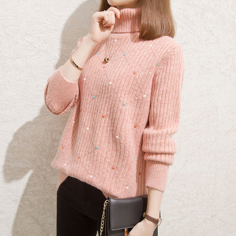 Winter stitch sweatshirt short powder pink high collar bottom sweater women's autumn winter 2022 new New Year's lap thickened blouses