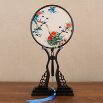 Su embroidery purple sandalwood group fan embroidery Palace fan ancient style double-sided embroidery fan Chinese style Ancient Costume embroidery craft fan