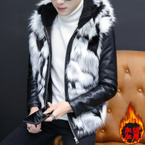 Autumn and winter mens cotton-padded clothing youth warm fur coat thickened leather wool one cotton clothing mens cotton-padded jacket tide