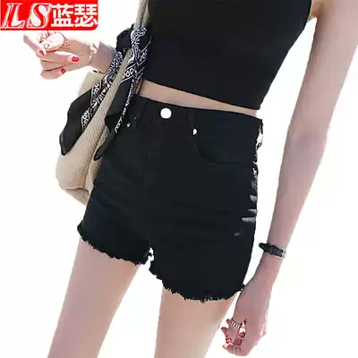Black denim shorts women Summer high waist 2021 New Korean version of tight elastic student Net red white hole hot pants