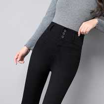 Black high-waisted jeans women 2021 New slim slim high thin pants spring and summer small feet womens pants